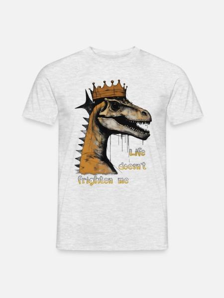 Dino mit Krone - Männer T-Shirt - Grau meliert