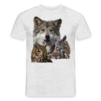 Loup et hiboux - T-shirt homme - gris chiné - Devant - AI Model Male 178 dark (178cm)