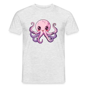 Niedlicher Rosa Oktopus Mit Großen Augen - Männer T-Shirt - Grau meliert - Vorne - AI Model Male 178 dark (178cm)