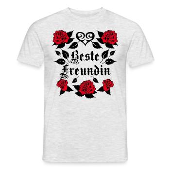 40 Beste Freundin Tattoo Herz rote Rosen vintage - Männer T-Shirt - Grau meliert - Vorne - AI Model Male 178 dark (178cm)