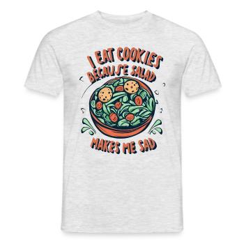 Je mange des biscuits parce que la salade me rend triste - T-shirt homme - gris chiné - Devant - AI Model Male 178 dark (178cm)