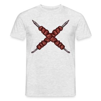 Shashlik saying in Russian for Russian grilling - Men's T-Shirt - heather grey - Front - AI Model Male 178 dark (178cm)