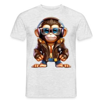 affe mit Leder Jacke - Männer T-Shirt - Grau meliert - Vorne - AI Model Male 178 dark (178cm)