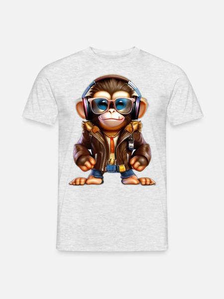 affe mit Leder Jacke - Männer T-Shirt - Grau meliert