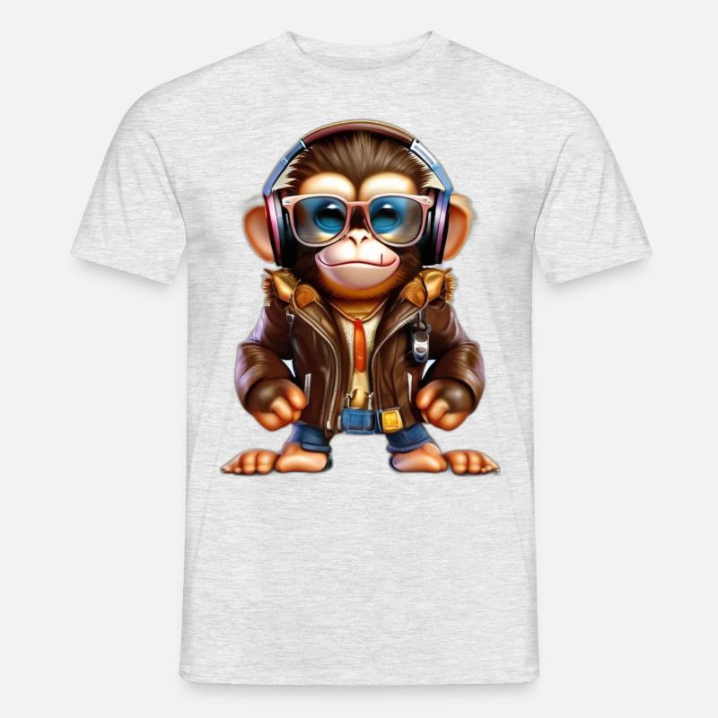 affe mit Leder Jacke - Männer T-Shirt - Grau meliert