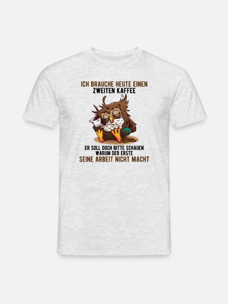 Lustige Eule mit Kaffee Spruch - Männer T-Shirt - Grau meliert