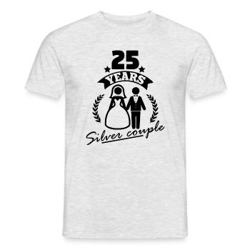 25 ans! Paire d'argent - mariage d'argent - T-shirt homme - gris chiné - Devant - AI Model Male 178 dark (178cm)