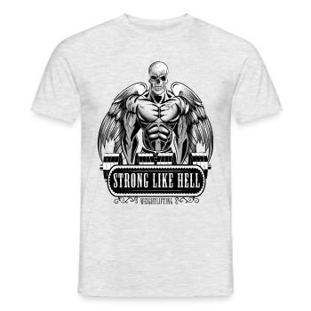 Totenkopf, Schädel Muskel Bodybuilder mit Hanteln - Männer T-Shirt - Grau meliert - Vorne - AI Model Male 178 dark (178cm)