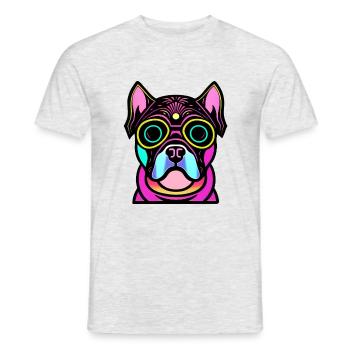 Glücklicher Hund. Glückliche Hunde. Bulldogge - Männer T-Shirt - Grau meliert - Vorne - AI Model Male 178 dark (178cm)