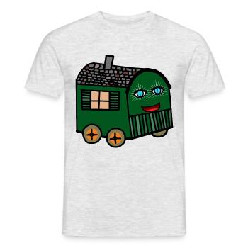 Happy Bauwagen Haus Häuschen fröhlich wohnen Hütte - T-shirt homme - gris chiné - Devant - AI Model Male 178 dark (178cm)