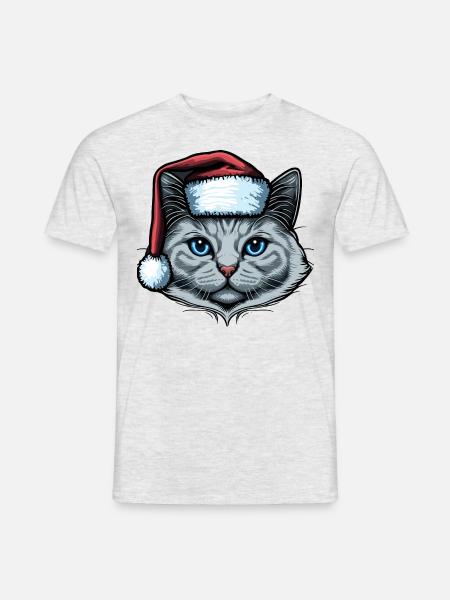 Wunderschöne Katze mit Weihnachtshut - Männer T-Shirt - Grau meliert