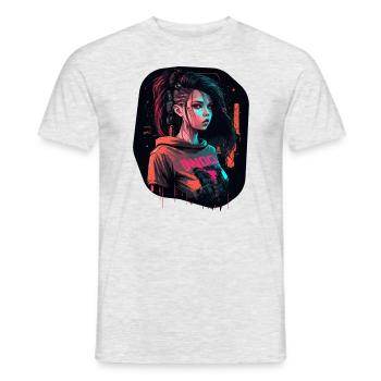 Cool design of a Beautiful cyber Girl - Men's T-Shirt - heather grey - Front - AI Model Male 178 dark (178cm)