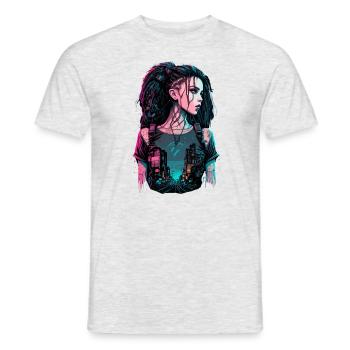Kunstwerk einer Cyber-Frau - Männer T-Shirt - Grau meliert - Vorne - AI Model Male 178 dark (178cm)