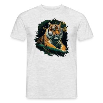 Tiger sitting in Jungle - Men's T-Shirt - heather grey - Front - AI Model Male 178 dark (178cm)
