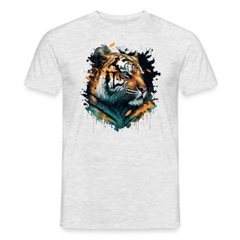 Tiger with falling Leaves - Men's T-Shirt - heather grey - Front - AI Model Male 178 dark (178cm)