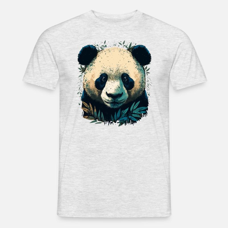Panda mit Bambusleaths - Männer T-Shirt - Grau meliert