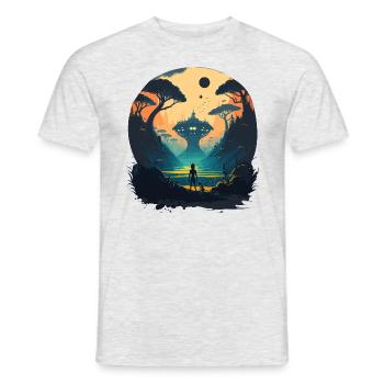Grüner Alien-Raum - Männer T-Shirt - Grau meliert - Vorne - AI Model Male 178 dark (178cm)