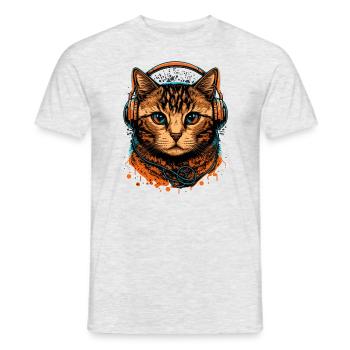 Katzentragende Kopfhörer - Männer T-Shirt - Grau meliert - Vorne - AI Model Male 178 dark (178cm)