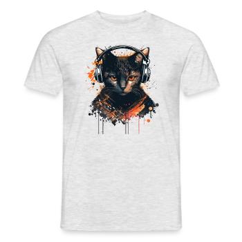 Chat joueur - T-shirt homme - gris chiné - Devant - AI Model Male 178 dark (178cm)