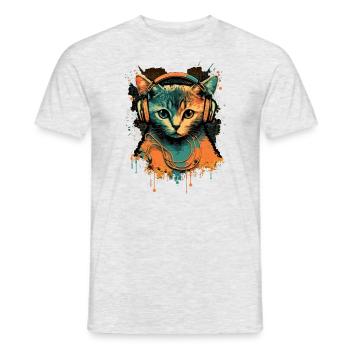 Retro Cat with Headphones - Men's T-Shirt - heather grey - Front - AI Model Male 178 dark (178cm)