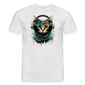 Cat with Headset - Men's T-Shirt - heather grey - Front - AI Model Male 178 dark (178cm)