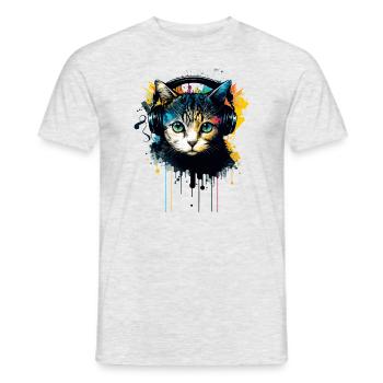 Chat et musique - T-shirt homme - gris chiné - Devant - AI Model Male 178 dark (178cm)
