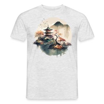 Traditionelle japanische Holzschnittkunst - Männer T-Shirt - Grau meliert - Vorne - AI Model Male 178 dark (178cm)