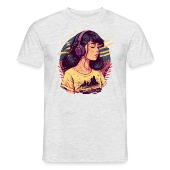 Tokyo Girl Listening to Chill Beats - Men's T-Shirt - heather grey - Front - AI Model Male 178 dark (178cm)