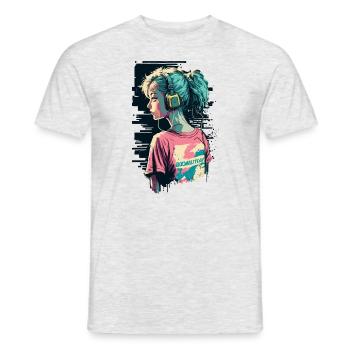 Fille des années 80 avec des écouteurs - T-shirt homme - gris chiné - Devant - AI Model Male 178 dark (178cm)