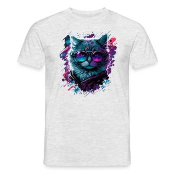 Neo Katze - Männer T-Shirt - Grau meliert - Vorne - AI Model Male 178 dark (178cm)