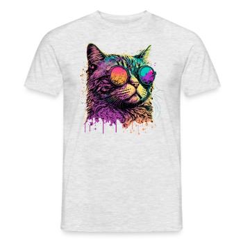 Neonkatze mit Sonnenbrille - Männer T-Shirt - Grau meliert - Vorne - AI Model Male 178 dark (178cm)