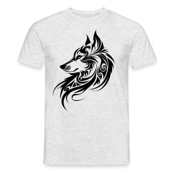 Wolf Silhouette Tribal Tattoo Style Animal Nature Fan - T-shirt homme - gris chiné - Devant - AI Model Male 178 dark (178cm)