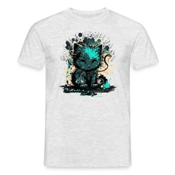 Cyber Cat Illustration - Men's T-Shirt - heather grey - Front - AI Model Male 178 dark (178cm)