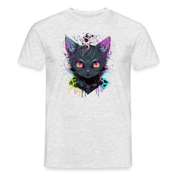 Illustration de chat cool - T-shirt homme - gris chiné - Devant - AI Model Male 178 dark (178cm)