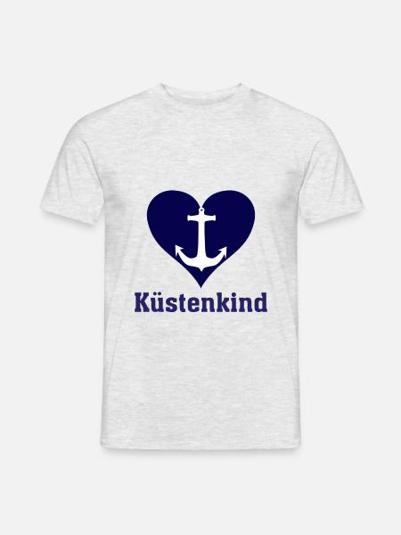 Küstenkind Herz Anker Norddeutsch - Männer T-Shirt - Grau meliert