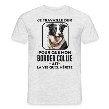 Chien de race border collie 5 - T-shirt homme - gris chiné - Devant - AI Model Male 178 dark (178cm)