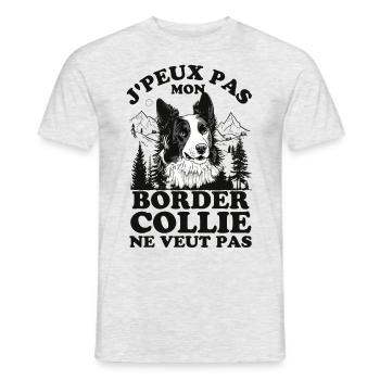Je ne peux pas mon border collie veut pas - T-shirt homme - gris chiné - Devant - AI Model Male 178 dark (178cm)