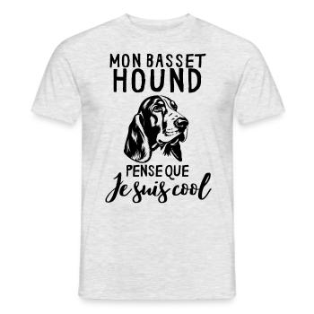 Chien de race basset hound - T-shirt homme - gris chiné - Devant - AI Model Male 178 dark (178cm)