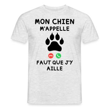 Mon Chien m appelle faut que j y aille - T-shirt homme - gris chiné - Devant - AI Model Male 178 dark (178cm)