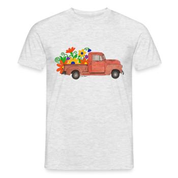 red pickup with colorful flowers - Men's T-Shirt - heather grey - Front - AI Model Male 178 dark (178cm)