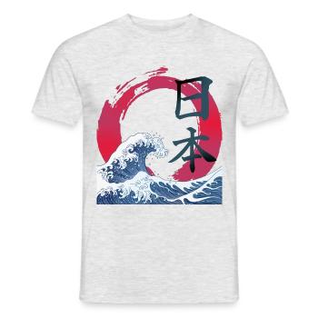 Japanese Waves with Kanji - Männer T-Shirt - Grau meliert - Vorne - AI Model Male 178 dark (178cm)