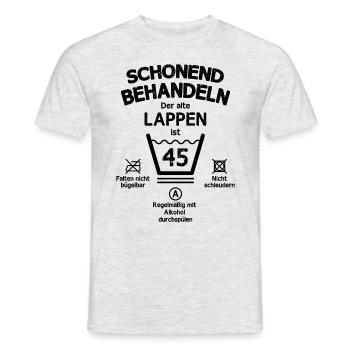 Der Alte Lappen, Schonend Behandeln 45. Geburtstag - Männer T-Shirt - Grau meliert - Vorne - AI Model Male 178 dark (178cm)