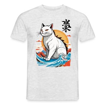 Ukiyo-E Cats Monster Japan Wave Streetwear - Men's T-Shirt - heather grey - Front - AI Model Male 178 dark (178cm)
