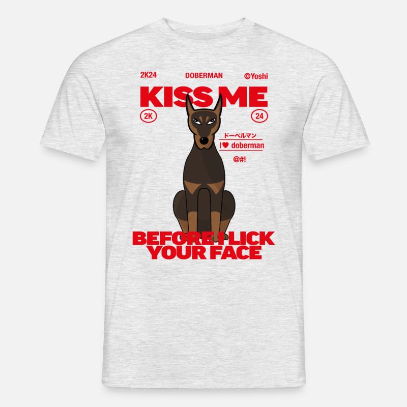 Dobermann, küss mich, bevor ich dich lecke - Männer T-Shirt - Grau meliert