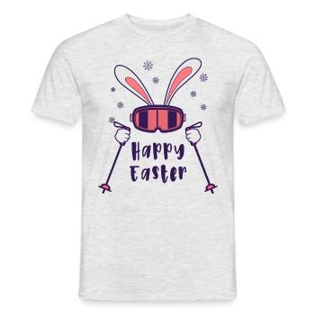 Joyeuses Pâques de la part du lapin de ski avec bâtons de ski - T-shirt homme - gris chiné - Devant - AI Model Male 178 dark (178cm)