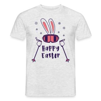 Joyeuses Pâques de la part du lapin de ski avec bâtons de ski - T-shirt homme - gris chiné - Devant - AI Model Male 178 dark (178cm)