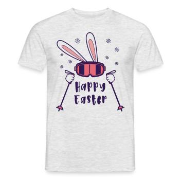 Joyeuses Pâques de la part du lapin de ski avec bâtons de ski - T-shirt homme - gris chiné - Devant - AI Model Male 178 dark (178cm)