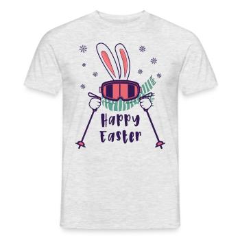 Joyeuses Pâques de la part du lapin de ski avec bâtons de ski - T-shirt homme - gris chiné - Devant - AI Model Male 178 dark (178cm)