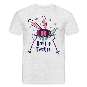 Joyeuses Pâques de la part du lapin de ski avec bâtons de ski - T-shirt homme - gris chiné - Devant - AI Model Male 178 dark (178cm)