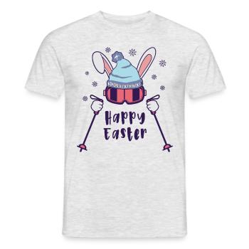 Frohe Ostern vom Skihasen mit Skistöcken - Männer T-Shirt - Grau meliert - Vorne - AI Model Male 178 dark (178cm)